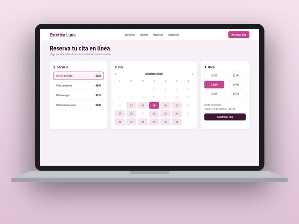 Calendario de reservas dentro de una página web