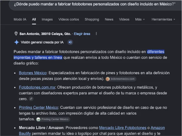 Apariciones de una página en las respuestas con IA de Google